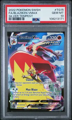 2022 POKEMON SWORD & SHIELD SILVER TEMPEST #TG15 FULL ART/BLAZIKEN VMAX PSA 10 - Image 1