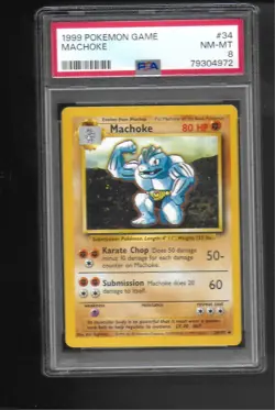 1999 Pokemon MACHOKE 34/102 PSA 8 NM-MT from Set Break - Image 1