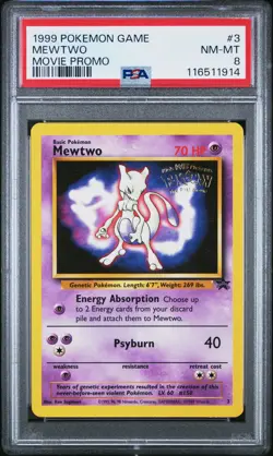 1999 POKEMON GAME MOVIE PROMO #3 MEWTWO PSA 8 - Image 1