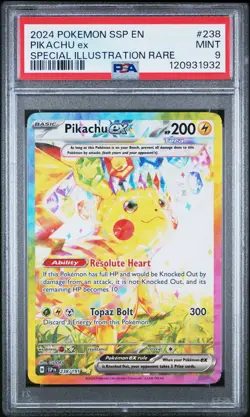 2024 POKEMON SSP EN-SURGING SPARKS SPECIAL ILLUSTRATION RARE PIKACHU EX PSA 9 - Image 1