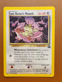 Team Rocket's Meowth 18 Black Star Promo Vintage WOTC NM Pokemon Card - Image 1