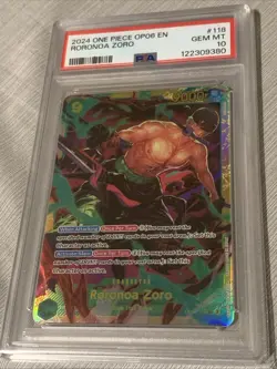 One Piece Roronoa Zoro Card PSA10 OP06-118 Secret Rare - Image 1