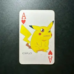 S2042 Pikachu Ace of Hearts Pokemon Televi-kun Vintage Poker Playing Card 1998 - Image 1