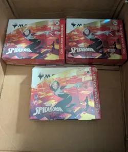 3 Magic the Gathering Spider-Man Collector Booster Boxes In Hand! - Image 1