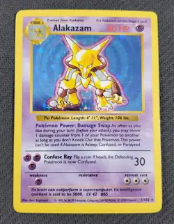 Pokemon TCG: Alakazam 1/102, Base Set, Shadowless Unlimited Holo Rare #1 - Image 3