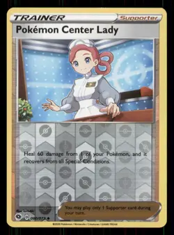 Pokemon Center Lady Champion's Path #60/73 Uncommon Reverse Holo Pokemon LP - Image 1