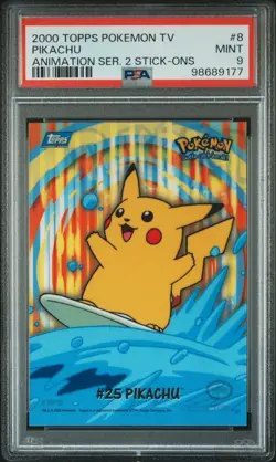 2000 TOPPS POKEMON TV ANIMATION SER 2 STICK-ONS #8 PIKACHU PSA 9 - Image 1