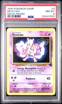 1999 POKEMON GAME MOVIE PROMO #3 MEWTWO PSA 8 - Image 1
