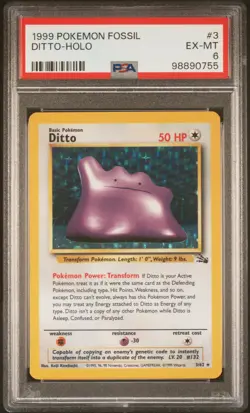 1999 POKEMON FOSSIL #3 DITTO-HOLO PSA 6 - Image 1