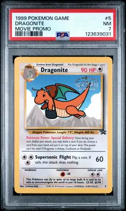 1999 POKEMON GAME MOVIE PROMO #5 DRAGONITE PSA 7 - Image 1