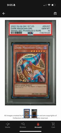 2022 Yugioh Dark Magician Girl MAMA-EN107 Secret Pharaoh Rare PSA 10 - Image 2