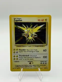 Pokemon TCG Zapdos Base Set Holo Unlimited Rare Card 16/102 LP Condition - Image 2