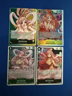 Shirahoshi One Piece TCG 4-card lot OP12 Super Rare+OP11 Leader/Rare+more - PWE - Image 1