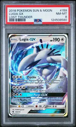 2018 POKEMON SUN & MOON LOST THUNDER #159 LUGIA GX PSA 8 - Image 1