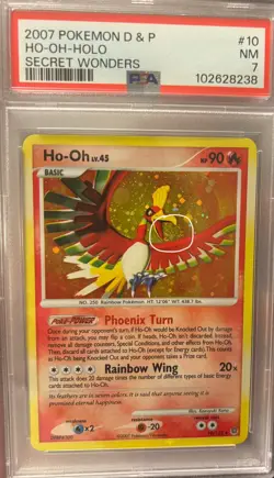 1-OF-1 FIRE BLAST SWIRL 2007 POKEMON D&P SECRET WONDERS HO-OH-HOLO #10/132 PSA 7 - Image 1