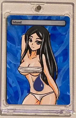 ISLAND- BASIC LAND (ANIME GIRL) MTG KASMINA Hand Painted Altered Extended Art - Image 1