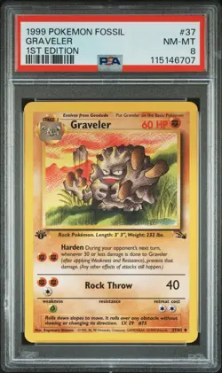 PSA 8 NM/MT 1999 POKEMON FOSSIL 37 GRAVELER 1ST EDITION ENGLISH - Image 1