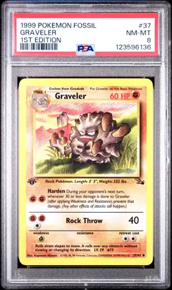PSA 8 NM/MT 1999 POKEMON FOSSIL 37 GRAVELER 1ST EDITION ENGLISH - Image 3