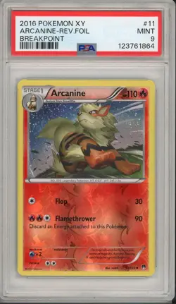 2016 Pokemon XY Breakpoint Arcanine Reverse Holo Foil #11 PSA 9 - Image 1
