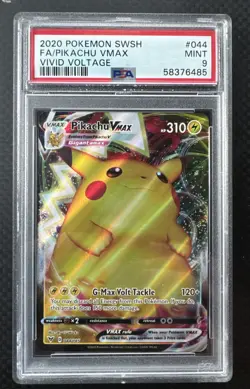 2020 POKEMON SWORD & SHIELD VIVID VOLTAGE #044 FULL ART/PIKACHU VMAX PSA 9 - Image 1