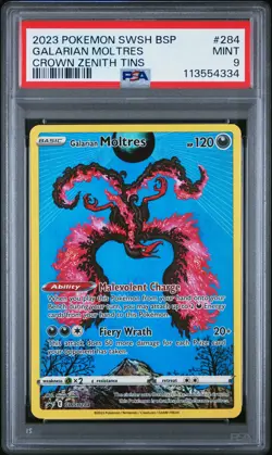 2023 POKEMON SWSH BLACK STAR PROMO CROWN ZENITH TINS #284 GALARIAN MOLTRES PSA 9 - Image 1