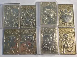 Set of 8 23k Gold Plated 1999 Pokemon Card Charizard Pikachu Mewtwo Poliwhirl - Image 1