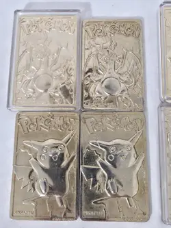 Set of 8 23k Gold Plated 1999 Pokemon Card Charizard Pikachu Mewtwo Poliwhirl - Image 3