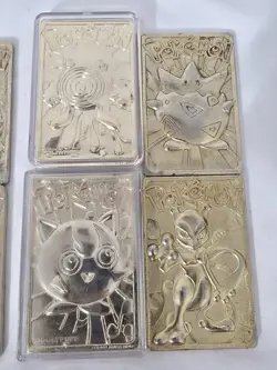 Set of 8 23k Gold Plated 1999 Pokemon Card Charizard Pikachu Mewtwo Poliwhirl - Image 4