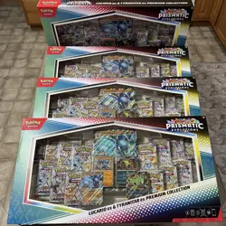 Lot (4) Pokemon TCG Prismatic Evolutions Lucario Ex Tyranitar Premium Collection - Image 2