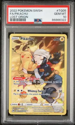2022 POKEMON SWORD & SHIELD LOST ORIGIN #TG05 FULL ART/PIKACHU PSA 10 - Image 1