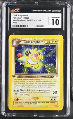Pokemon 2002 Neo Destiny 1st Edition Dark Ampharos #1/105 CGC 10 GEM MINT - Image 1