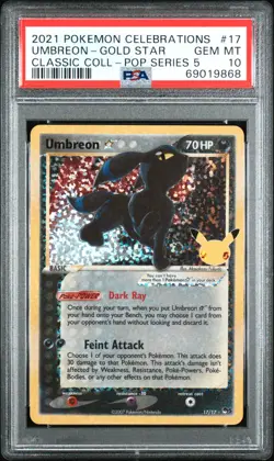 2021 POKEMON CELEBRATIONS CLASSIC COLLECTION #17 UMBREON-GOLD STAR PSA 10 - Image 1