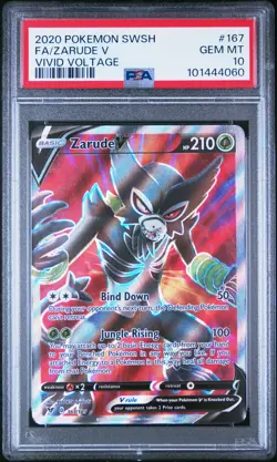 2020 POKEMON SWORD & SHIELD VIVID VOLTAGE #167 FULL ART/ZARUDE V PSA 10 - Image 1