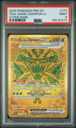 2025 POKEMON PRE EN-PRISMATIC EVOLUTIONS HYPER RARE TEAL MASK OGERPON EX PSA 9 - Image 3