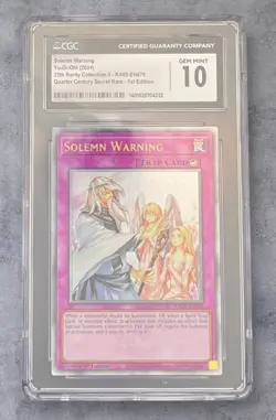 CGC 10 - Solemn Warning RA02-EN078 Quarter Century Rare Yugioh! Graded Card - Image 1