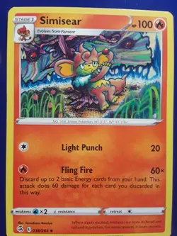 pokemon card simisear 038/264 sword & shield fusion strike - Image 1