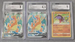 Pokemon TCG Charizard V Radiant Hawlucha Cards Graded Error Cards - 3 CGC Slabs - Image 1