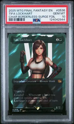 2025 MTG FINAL FANTASY CHARACTER BORDERLESS-SURGE FOIL TIFA LOCKHART PSA 10 - Image 1
