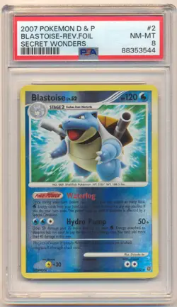 2007 POKEMON DIAMOND & PEARL SECRET WONDERS BLASTOISE REVERSE HOLO #2 PSA 8 - Image 1