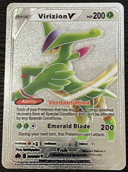 VIrizion V Basic Silver Foil Fan Art Vinyl Collector Pokemon Card Costumed - Image 1