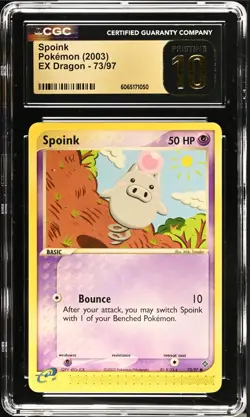 CGC 10 PRISTINE Spoink 73/97 EX Dragon 2003 Pokemon Card - Image 1