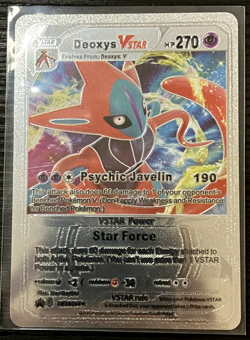 Deoxys Vstar Silver Foil Fan Art Vinyl Collector Pokemon Card Costume Made - Image 4