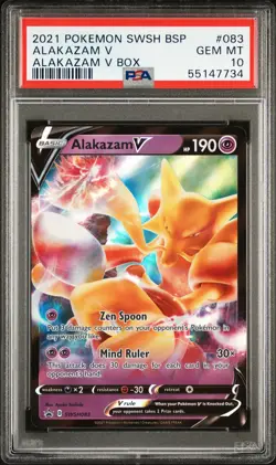 2021 POKEMON SWSH BLACK STAR PROMO ALAKAZAM V BOX #083 ALAKAZAM V PSA 10 - Image 1