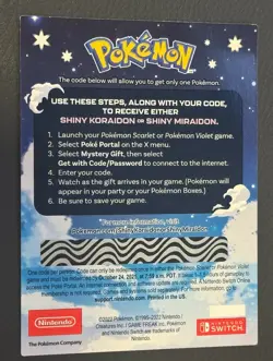 Pokemon Scarlet And Violet Serial Codes Shiny Koraidon or Miraidon UNSCRATCHED! - Image 2