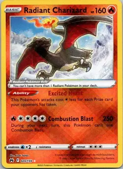 Pokemon TCG Radiant Charizard Ultra Rare Holo Card Crown Zenith 020/159 - Image 1