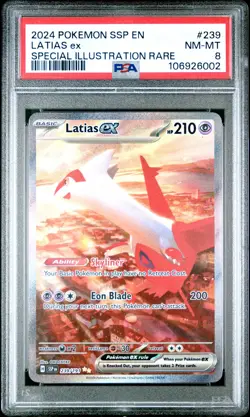 2024 POKEMON SSP EN-SURGING SPARKS SPECIAL ILLUSTRATION RARE LATIAS EX PSA 8 - Image 1