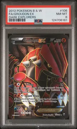 2012 POKEMON B&W DARK EXPLORERS #106 FULL ART/GROUDON EX PSA 8 - Image 1