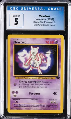 1999 POKEMON BLACK STAR PROMOS-MEWTWO STRIKES BACK #3 MEWTWO CGC 5 - Image 1