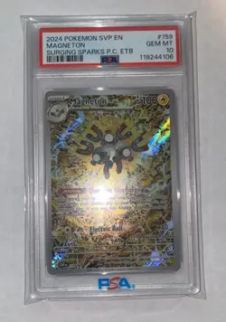 2024 POKEMON SVP SURGING SPARKS POKEMON CENTER ETB PROMO #159 MAGNETON PSA 10 - Image 1