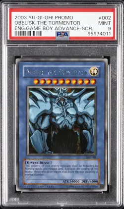 2003 YU-GI-OH! PROMO #002 OBELISK THE TORMENTOR PSA 9 - Image 1